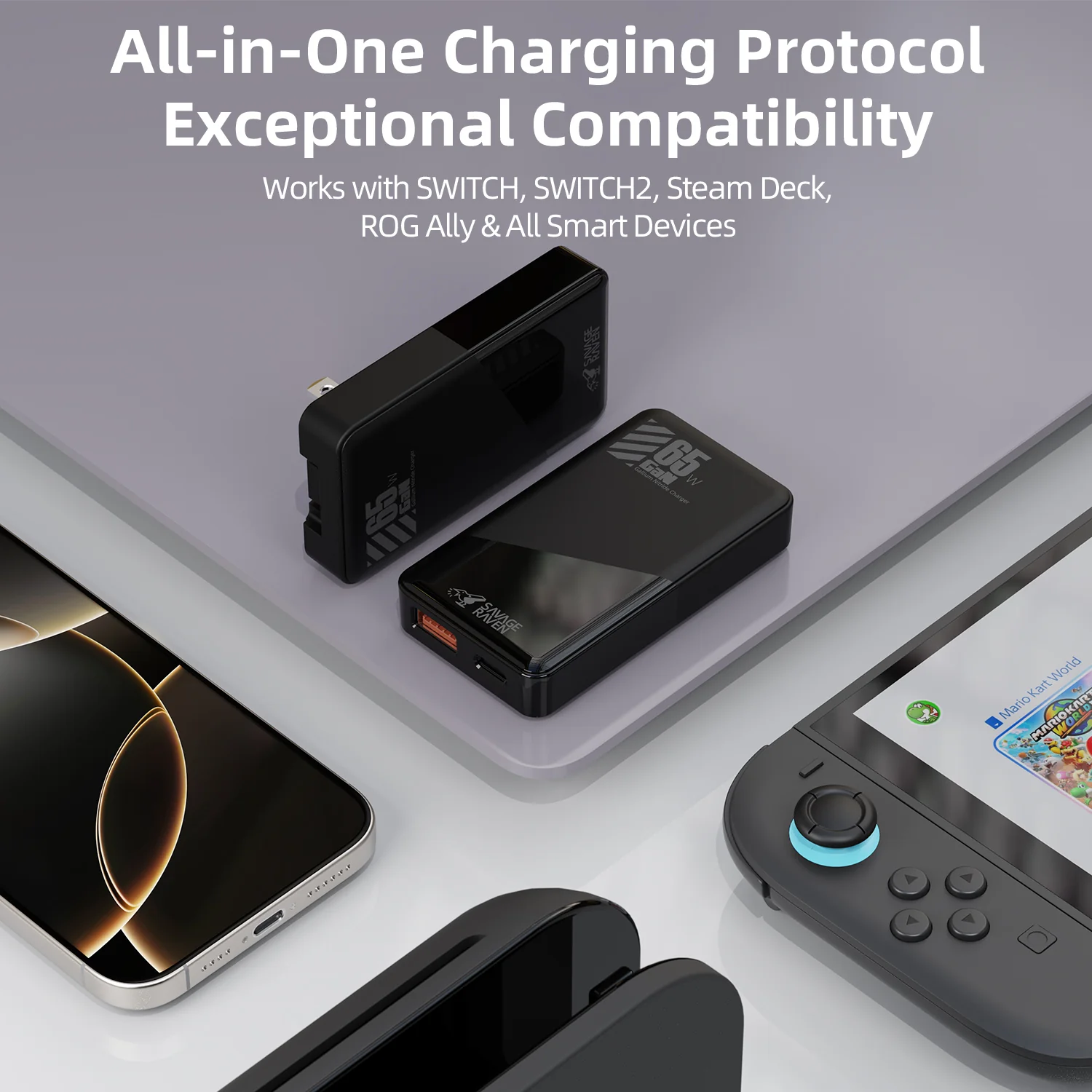 Savage Raven by Skull & Co. 65W GaN Power Adapter for Nintendo SWITCH2/Steam Deck/ROG Ally and Other Devices - Image 3