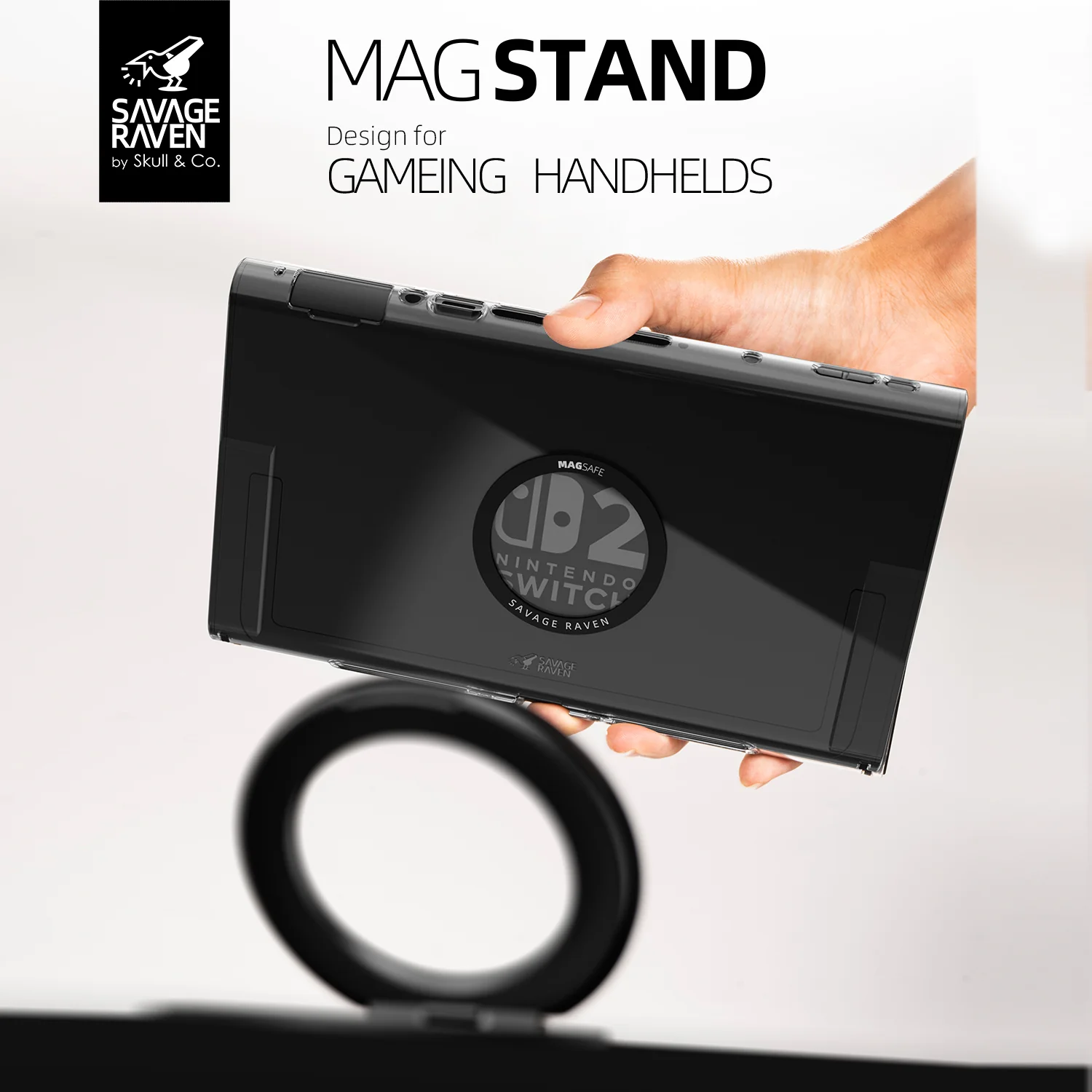 Savage Raven by Skull & Co. – MagStand Magnetic Ultra-Thin Ring Stand Compatible with Switch 2/Steam Deck/ROG Ally/Apple MagSafe Devices